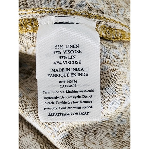 Faherty Blouse Womens Small Brown Floral Linen Blend Boho Peasant Ruffle Smocked - Picture 9 of 10